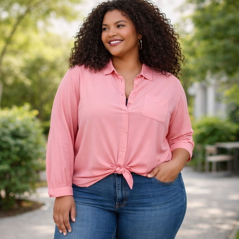 Torrid Pink Lizzie Rayon Twill Button-Down Shirt